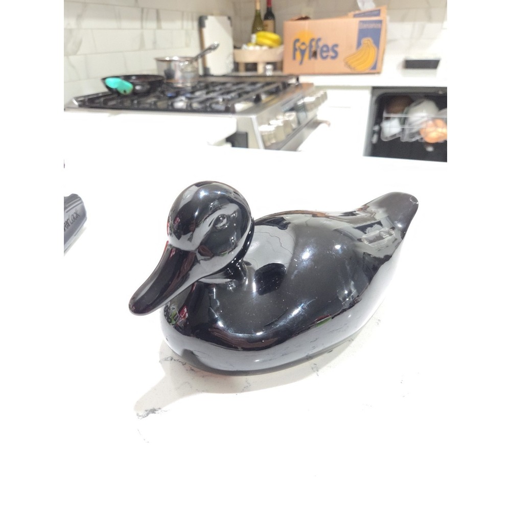 Vintage 1990s IKEA Black Onyx Ceramic Decorative Duck Figure